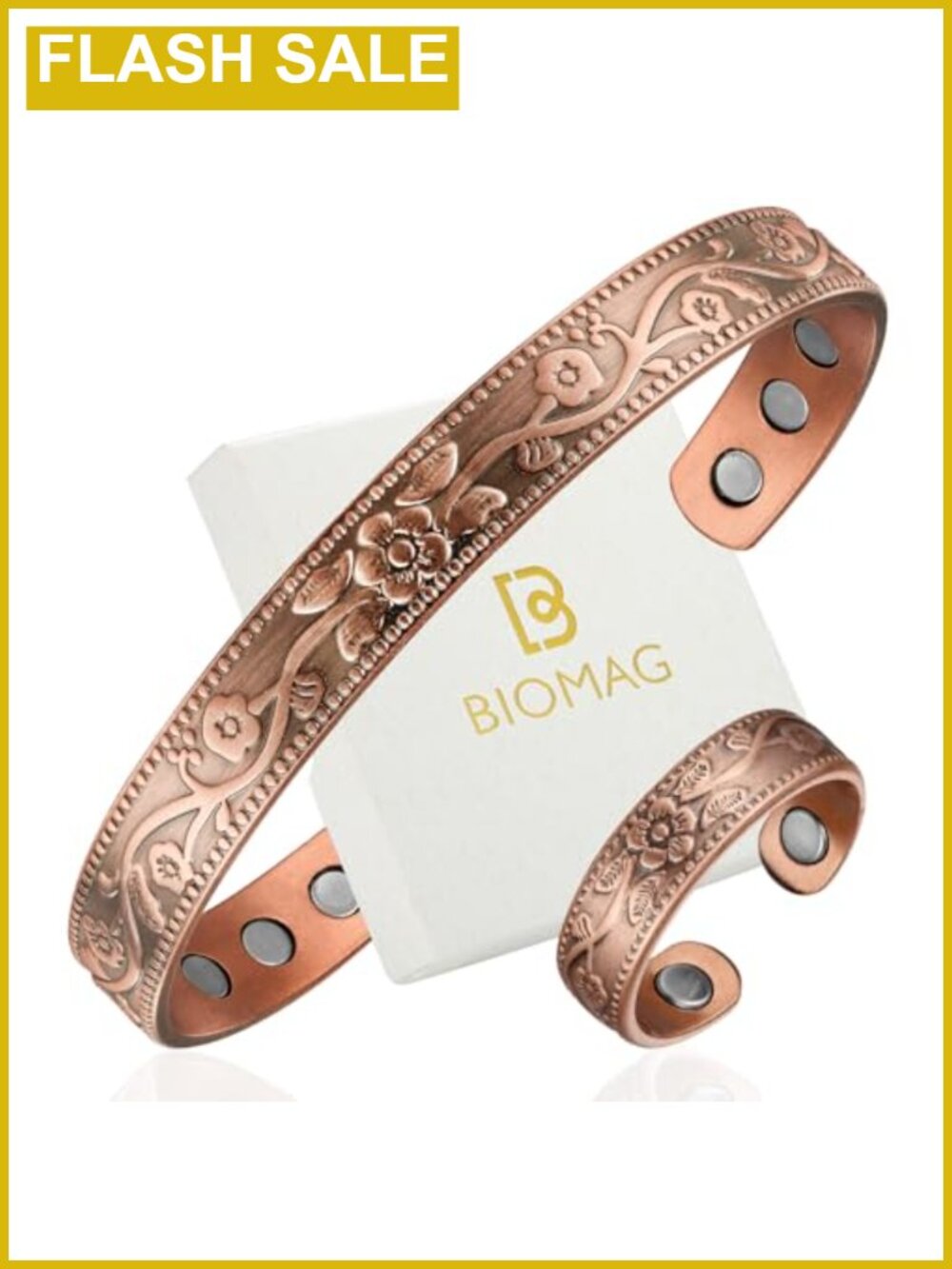 Pure Copper Magnetic Bracelet Ring Set Hypoallergenic Garden Gift
